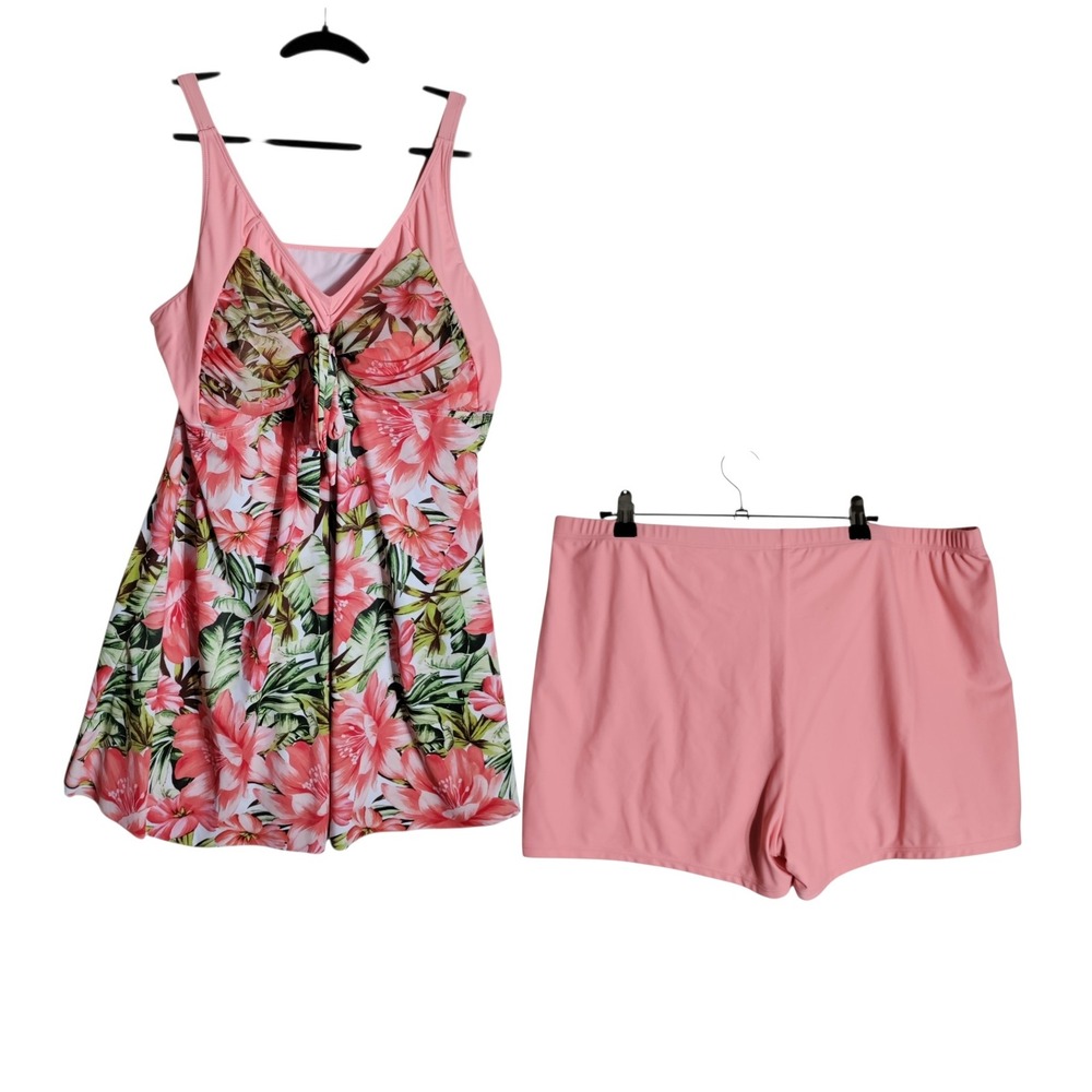 Hanna Nikole Pink Floral Swim Dress and Shorts Set Plus Size 22W